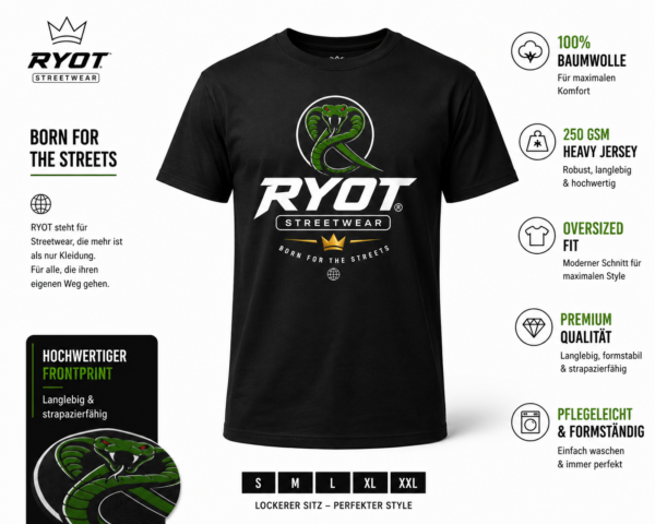 RYOT Streetwear T-Shirt Heavy Cotton Oversized – Premium aus 100 % Baumwolle