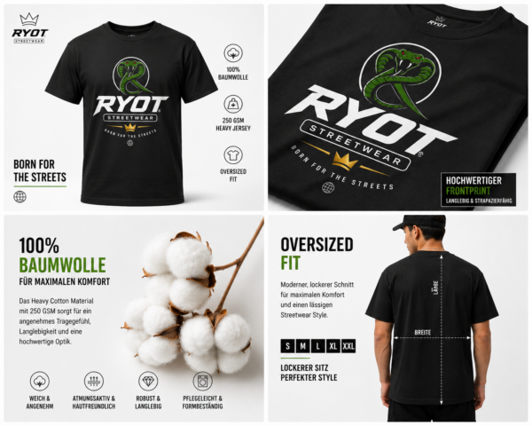 RYOT Streetwear T-Shirt Heavy Cotton Oversized – Premium aus 100 % Baumwolle